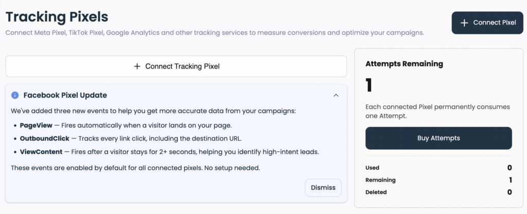 Heylink.me tracking pixel window